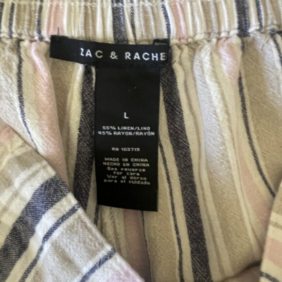Zac & Rachel wide leg lien pants - pink, white, blue, beige stripes, size 12 - Picture 2 of 3